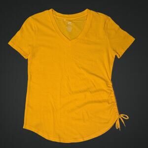 Ladies Large Ruched V Neck Yellow Athletics Short Sleeve Shirt